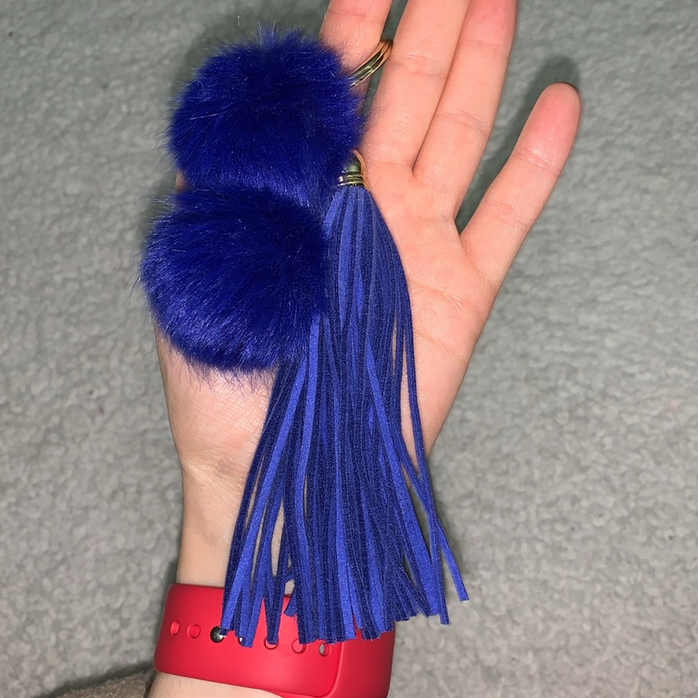 Blue Pom Pom and Tassel Keychain